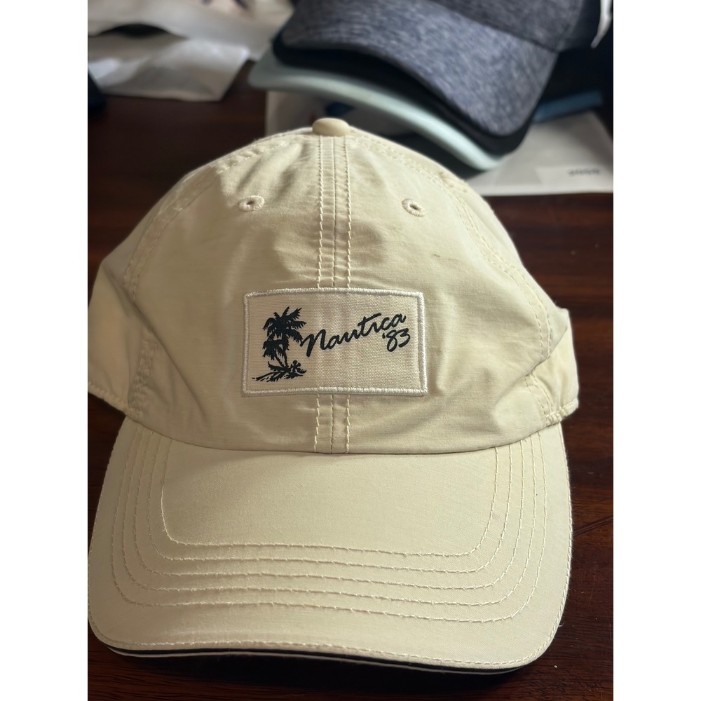 Nautica 83 Palm Tree Graphic Baseball Cap Cream Adjustable Strap Hat